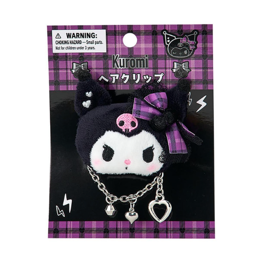 SANRIO ORIGINAL KUROMI FACE-SHAPED HAIR CLIP SWEET ROCK 'N'CHECK GINGHAM