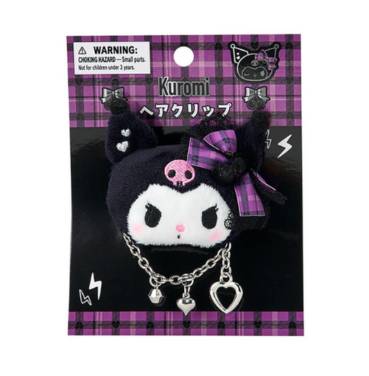 SANRIO ORIGINAL KUROMI FACE-SHAPED HAIR CLIP SWEET ROCK 'N'CHECK GINGHAM
