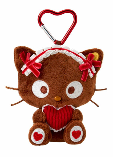 SANRIO ORIGINAL CHOCO CAT CARABINER MASCOT FRILL RED HEART BROWN