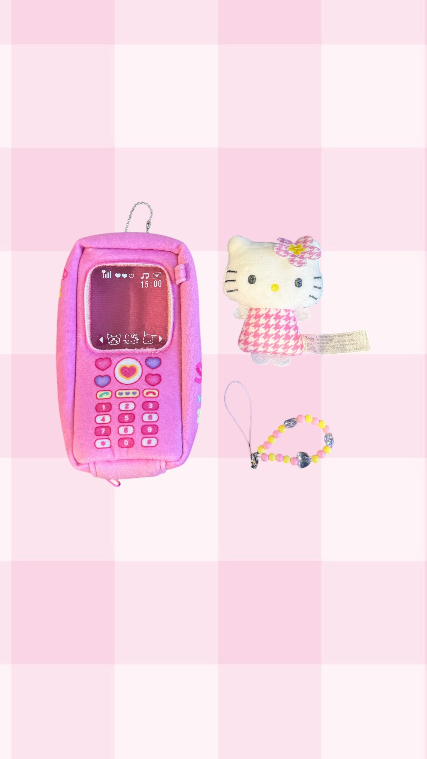 SANRIO ORIGINAL HELLO KITTY CELLPHONE PLUSH WITH MASCOT CHARM