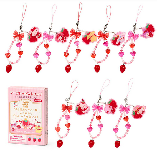 SANRIO ORIGINAL CHARACTERS CELL PHONE STRAP ICHIGO SHIMBUN 50TH ANNIVERSARY