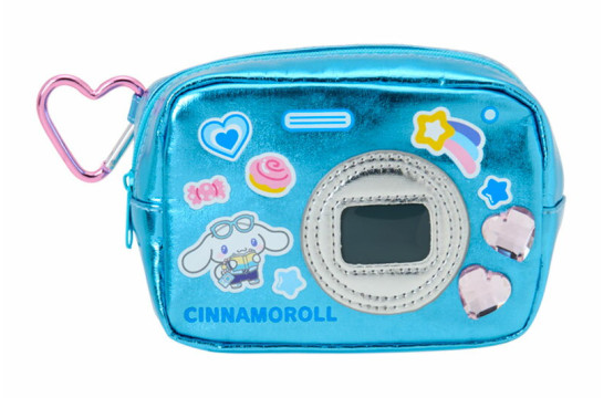 SANRIO ORIGINAL CINNAMOROLL ACADEMY SPARKLING JOURNEY CAMERA STYLE METALLIC POUCH WITH CARABINER