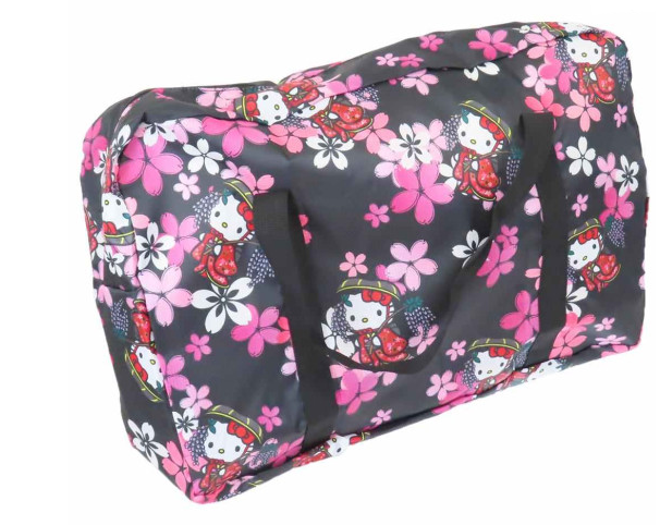 SANRIO JAPAN ORIGINAL HELLO KITTY SAKURA KIMONO TRAVEL FOLDABLE BOSTON BAG BLACK