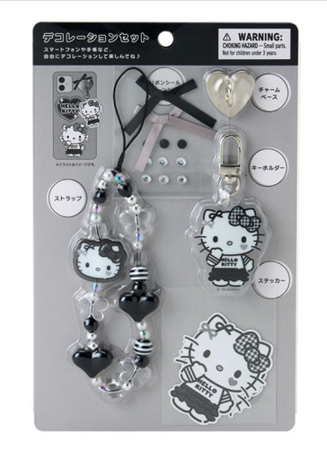 SANRIO ORIGINAL HELLO KITTY MONTONE DECORATION CHARM SET BLACK & WHITE