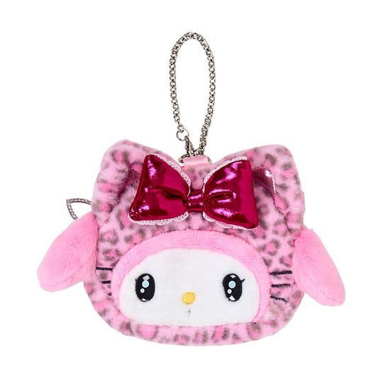 SANRIO ORIGINAL MY MELODY FACE SHAPED POUCH LEOPARD GAL CAT PINK