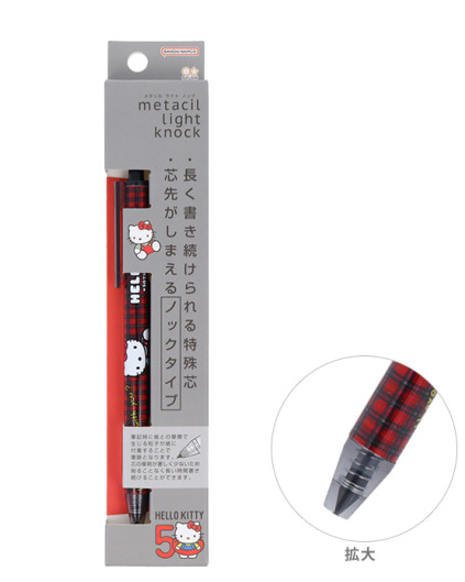 SANRIO ORIGINAL HELLO KITTY 50TH ANNIVERSARY METACIL LIGHT KNOCK PENCIL GINGHAM RED