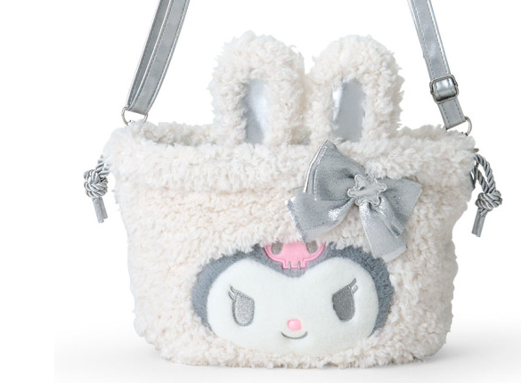 SANRIO ORIGINAL KUROMI 2 WAY DRAWSTRING SHOULDER BAG FLUFFY SNOW RABBIT