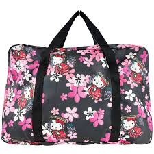 SANRIO JAPAN ORIGINAL HELLO KITTY SAKURA KIMONO TRAVEL FOLDABLE BOSTON BAG BLACK