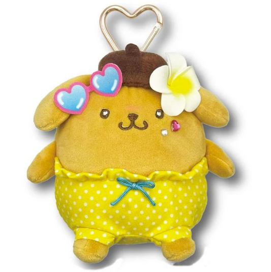 SANRIO ORIGINAL POMPOMPURIN MINI PLUSH POUCH WITH CARABINER (HEART EYES SUMMER TAN SUNBURNED SWIMSUIT GAL)