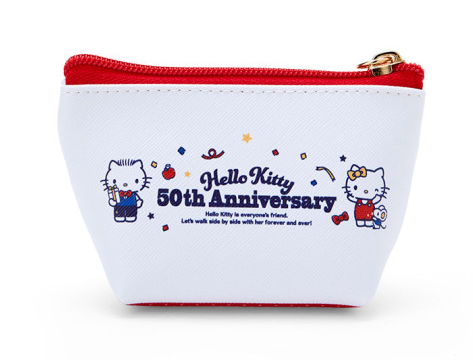 SANRIO JAPAN ORIGINAL HELLO KITTY 50TH ANNIVERSARY TRIANGULAR MINI POUCH