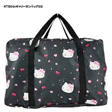 SANRIO JAPAN ORIGINAL HELLO KITTY 50TH ANNIVERSARY TRAVEL FOLDABLE BOSTON BAG BLACK