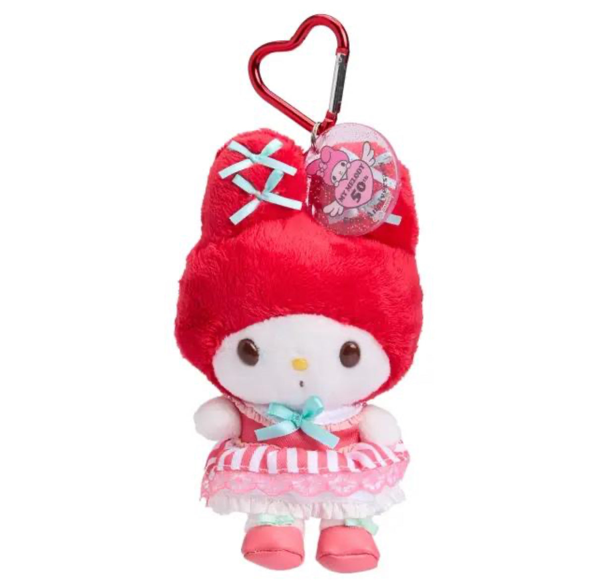 SANRIO ORIGINAL MY MELODY 50TH ANNIVERSARY RED MASCOT HOLDER (RED AND GREEN RIBBON)