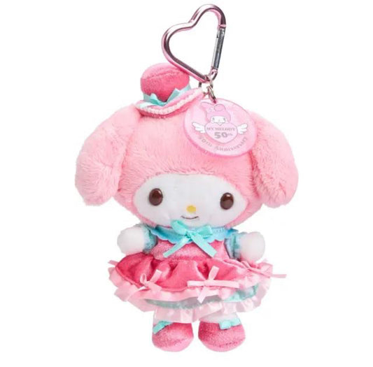 SANRIO MY MELODY 50TH ANNIVERSARY MASCOT HOLDER (PINK AND GREEN TOP HAT)