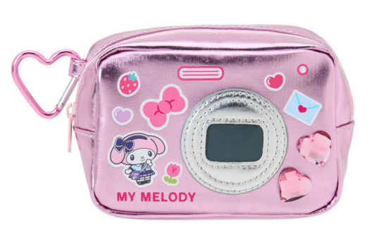 SANRIO ORIGINAL MY MELODY ACADEMY SPARKLING JOURNEY CAMERA STYLE METALLIC POUCH WITH CARABINER