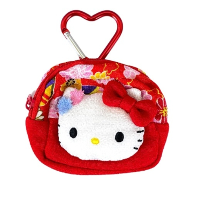 SANRIO ORIGINAL HELLO KITTY FACE-SHAPED POUCH WITH CARABINER KIMONO
