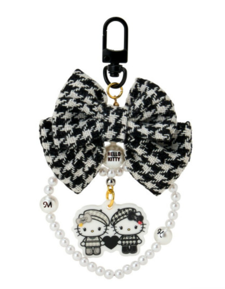 SANRIO ORIGINAL HELLO KITTY SWAYING RIBBON CHARM KEYCHAIN MONOCHROME GIRLY TWIN COORDINATE