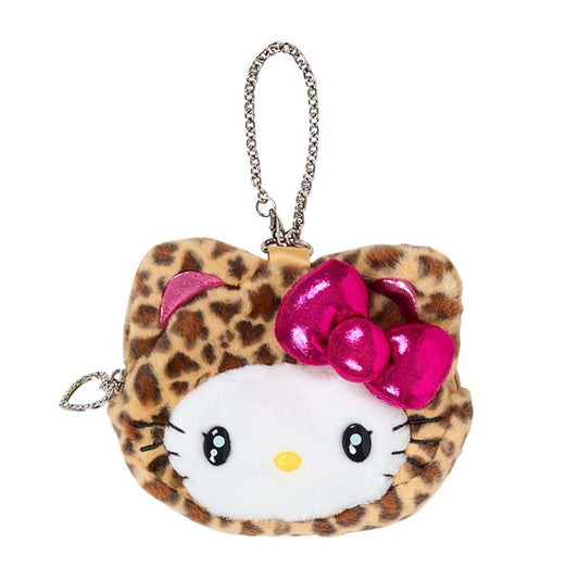 SANRIO ORIGINAL HELLO KITTY FACE SHAPED POUCH LEOPARD GAL CAT BROWN