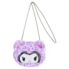 SANRIO JAPAN ORIGINAL KUROMI FACE SHAPED 2 WAY CROSS BODY POUCH LEOPARD BEAR