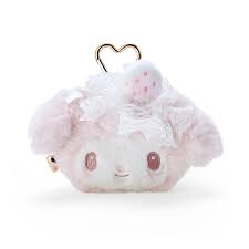 SANRIO JAPAN ORIGINAL MY MELODY FACE SHAPED POUCH WHITE STRAWBERRY TEA TIME