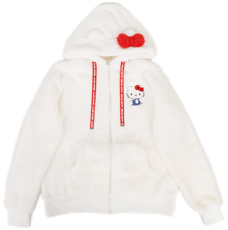 SANRIO ORIGINAL HELLO KITTY ZIP-UP BOA HOODIE WHITE
