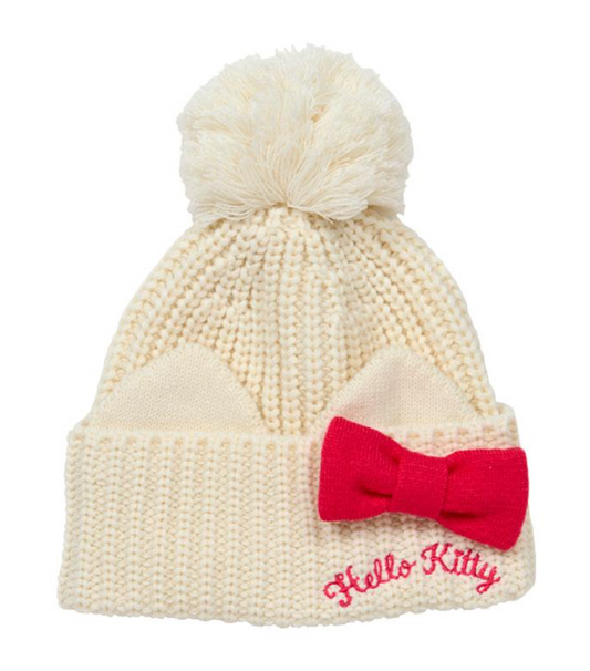 SANRIO ORIGINAL HELLO KITTY KIDS KNIT HAT BEIGE RIBBON