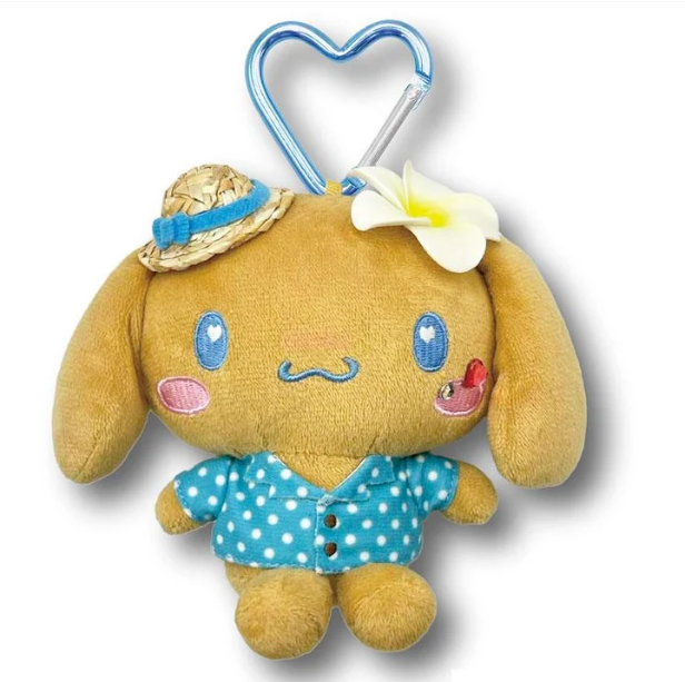 SANRIO ORIGINAL CINNAMOROLL MINI PLUSH POUCH WITH CARABINER (HEART EYES SUMMER TAN SUNBURNED SWIMSUIT GAL)