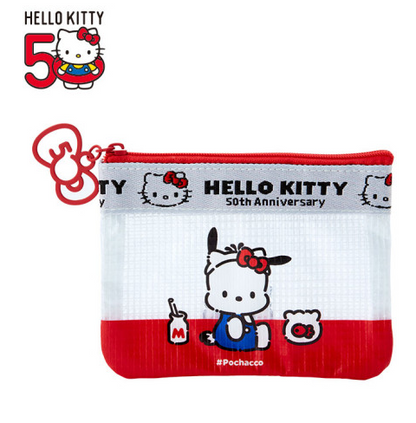 SANRIO JAPAN ORIGINAL POCHACCO VINY FLAT POUCH / HELLO KITTY 50TH ANNIVERSARY