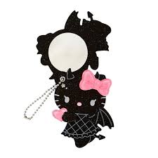 SANRIO JAPAN ORIGINAL HELLO KITTY SLIDE MIRROR ANGEL DEVIL DESIGN BLACK