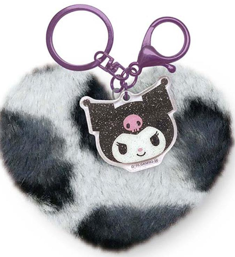 SANRIO ORIGINAL KUROMI HEART-SHAPED FUR KEYCHAIN LEOPARD