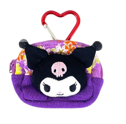 SANRIO ORIGINAL KUROMI FACE-SHAPED POUCH WITH CARABINER KIMONO