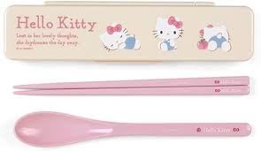 SANRIO JAPAN ORIGINAL HELLO KITTY CHOPSTICK AND SPOON SET WITH CASE