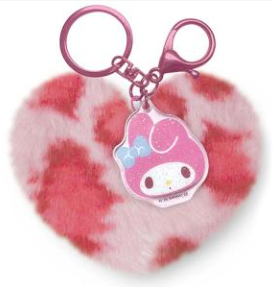 SANRIO ORIGINAL MY MELODY HEART-SHAPED FUR KEYCHAIN PINK LEOPARD
