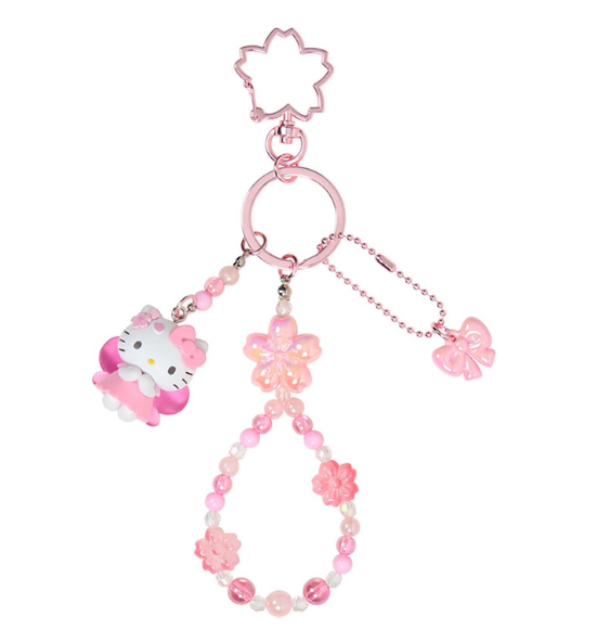 SANRIO ORIGINAL HELLO KITTY BEAD KEYCHAIN STRAP WITH MASCOT SAKURA CHERRY BLOSSOM FAIRY FLOWER
