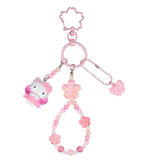 SANRIO ORIGINAL HELLO KITTY BEAD KEYCHAIN STRAP WITH MASCOT SAKURA CHERRY BLOSSOM FAIRY FLOWER