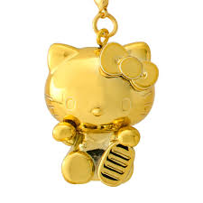 SANRIO ORIGINAL HELLO KITTY LUCKY CAT GOLD NETSUKE KEYCHAIN / CHARM