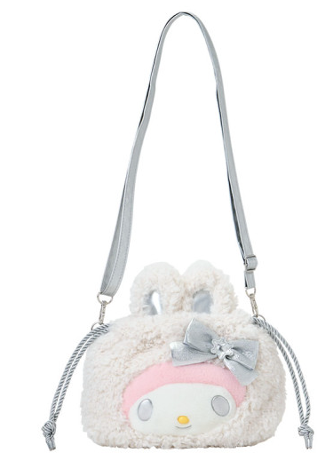 SANRIO ORIGINAL MY MELODY 2 WAY DRAWSTRING SHOULDER BAG FLUFFY SNOW RABBIT