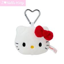 SANRIO ORIGINAL HELLO KITTY FACE SHSPE RED RIBBON KEYCHAIN PLUSH I LOVE HELLO KITTY