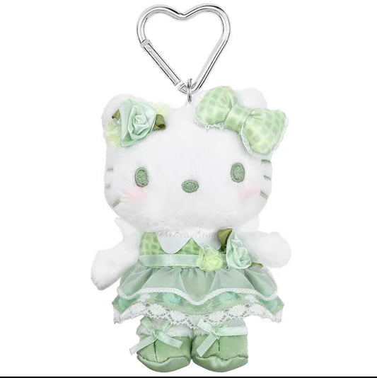 SANRIO ORIGINAL HELLO KITTY MASCOT CHARM / PLUSH GREEN FLOWER DRESS