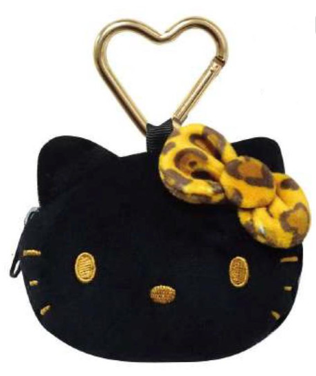 SANRIO ORIGINAL HELLO KITTY FACE-SHAPED POUCH WITH CARABINER LEOPARD YELLOW BLACK