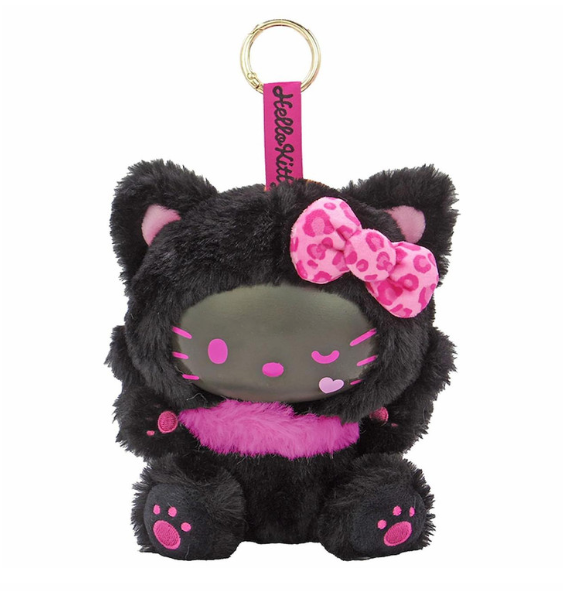 SANRIO ORIGINAL HELLO KITTY PLUSH MASCOT KEYCHAIN FINE FACE CAT BLACK PINK