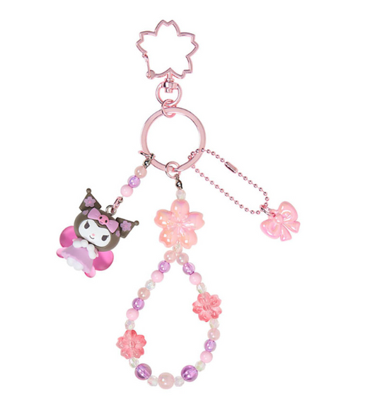 SANRIO ORIGINAL KUROMI BEAD KEYCHAIN STRAP WITH MASCOT SAKURA CHERRY BLOSSOM FAIRY FLOWER