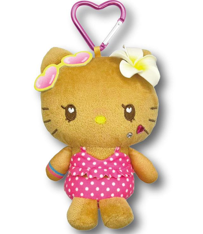 SANRIO ORIGINAL HELLO KITTY MINI PLUSH POUCH WITH CARABINER (HEART EYES SUMMER TAN SUNBURNED SWIMSUIT GAL)