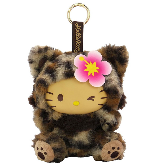 SANRIO ORIGINAL HELLO KITTY PLUSH MASCOT KEYCHAIN FINE FACE CAT TAN LEOPARD