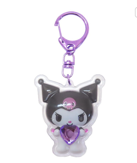 SANRIO ORIGINAL KUROMI ACRYLIC KEYCHAIN PLUMP 3D HEART CRYSTAL