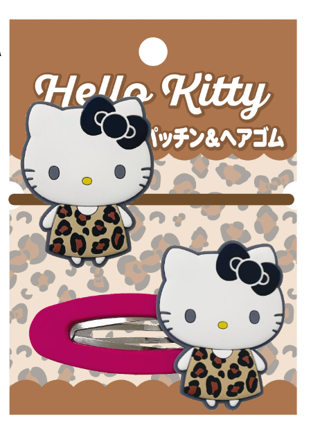 SANRIO ORIGINAL HELLO KITTY HAIR CLIP AND HAIR TIE LEOPARD BROWN