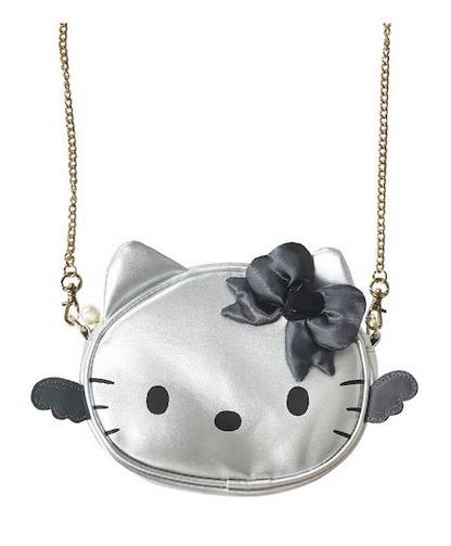 SANRIO FACE-SHAPED SHOULDER BAG HELLO KITTY BLACK ANGEL SILVER