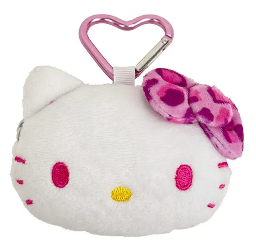 SANRIO ORIGINAL HELLO KITTY FACE-SHAPED POUCH WITH CARABINER LEOPARD PINK