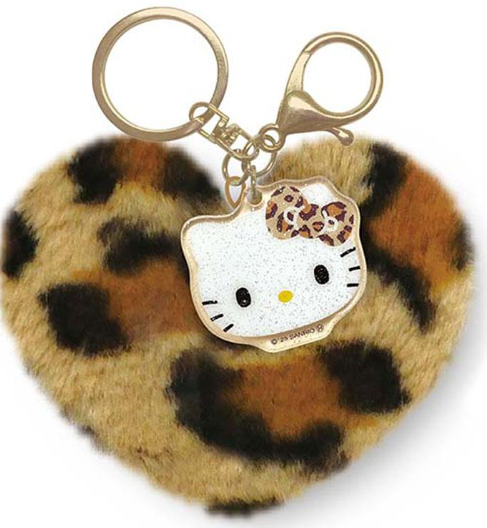 SANRIO ORIGINAL HELLO KITTY HEART-SHAPED FUR KEYCHAIN LEOPARD