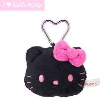 SANRIO ORIGINAL HELLO KITTY FACE SHAPE BLACK RIBBON KEYCHAIN PLUSH I LOVE HELLO KITTY