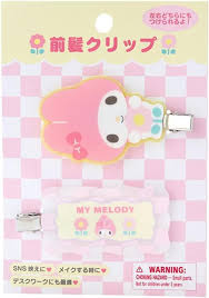 SANRIO JAPAN ORIGINAL MY MELODY BANGS HAIR CLIP SET PASTEL CHECKER